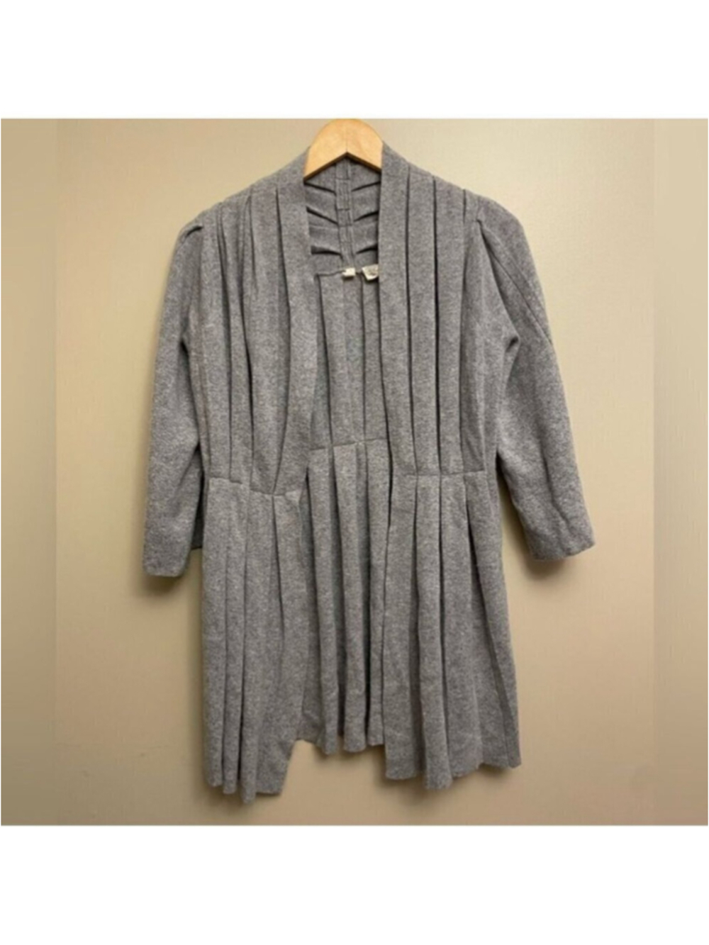 Anthropologie Moth Puckered and Pleated Cardigan Grey Small Angora Rabbit Wool